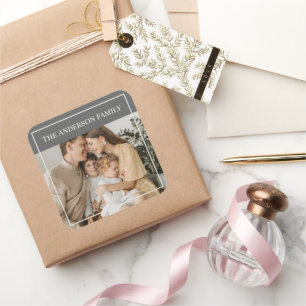 Personalized Family Photo   Custom Family Name  Square Sticker