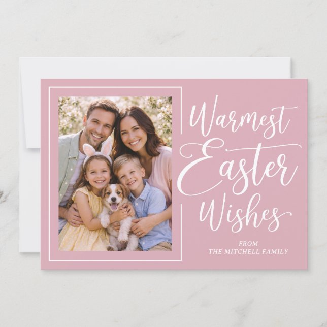 Personalized Family Photo Happy Easter Blush Pink Holiday Card (Front)