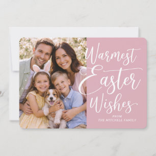 Personalized Family Photo Happy Easter Blush Pink Holiday Card