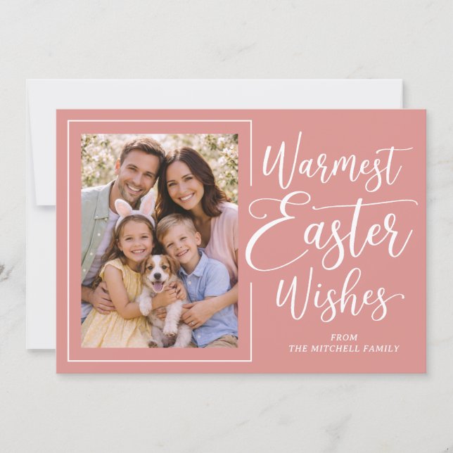 Personalized Family Photo Happy Easter Coral Pink Holiday Card (Front)