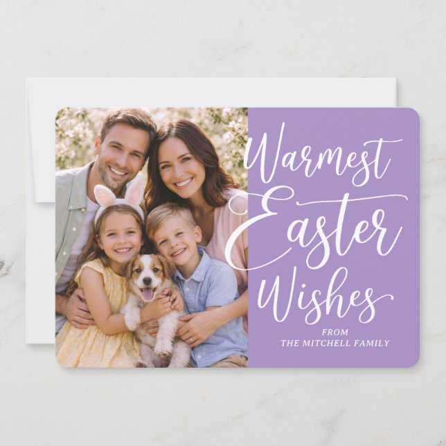 Personalized Family Photo Happy Easter On Purple Holiday Card (Front)