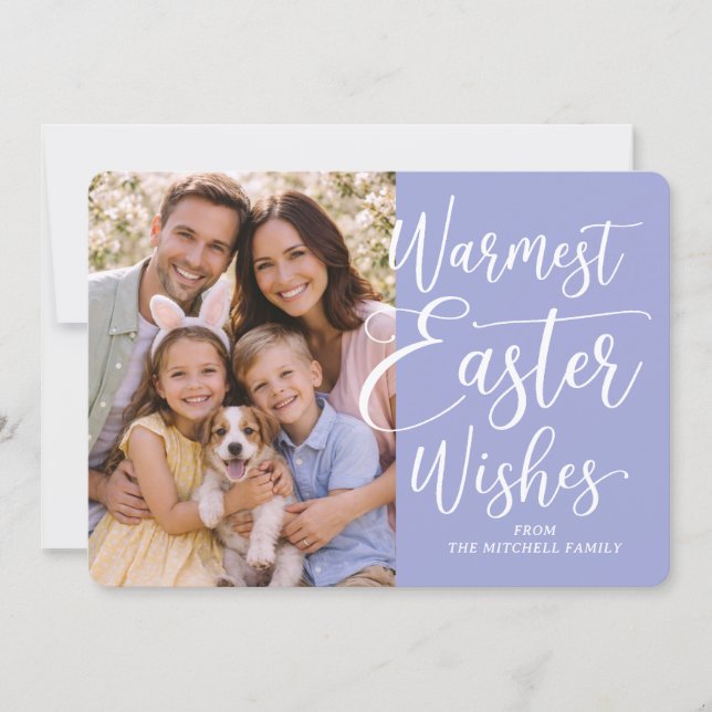 Personalized Family Photo Happy Easter Violet Blue Holiday Card (Front)
