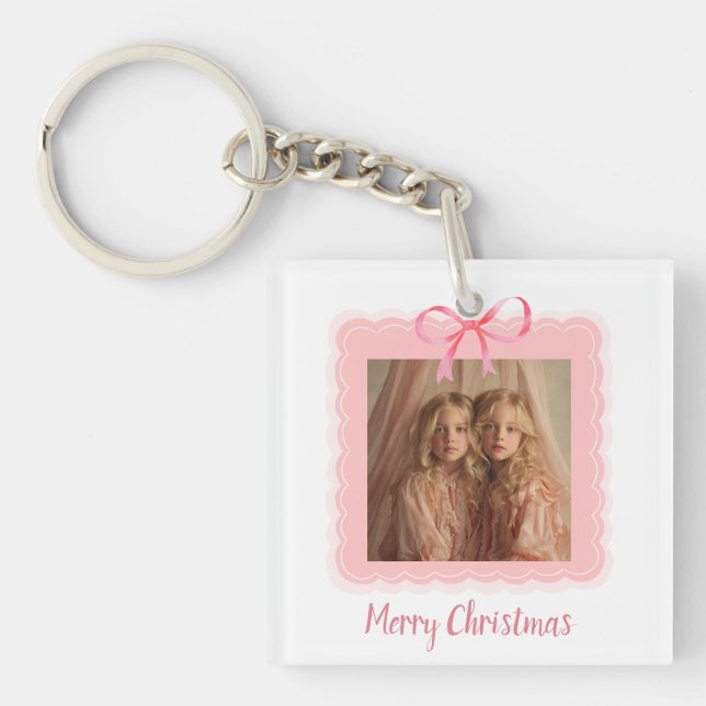 Personalized Family Photo Merry Christmas Keychain (Front)