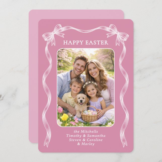 Personalized Family Photo On Mauve Pink Easter Holiday Card (Front/Back)