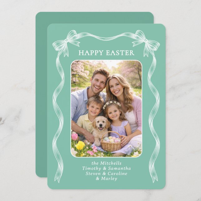 Personalized Family Photo On Mauve Pink Easter Holiday Card (Front/Back)