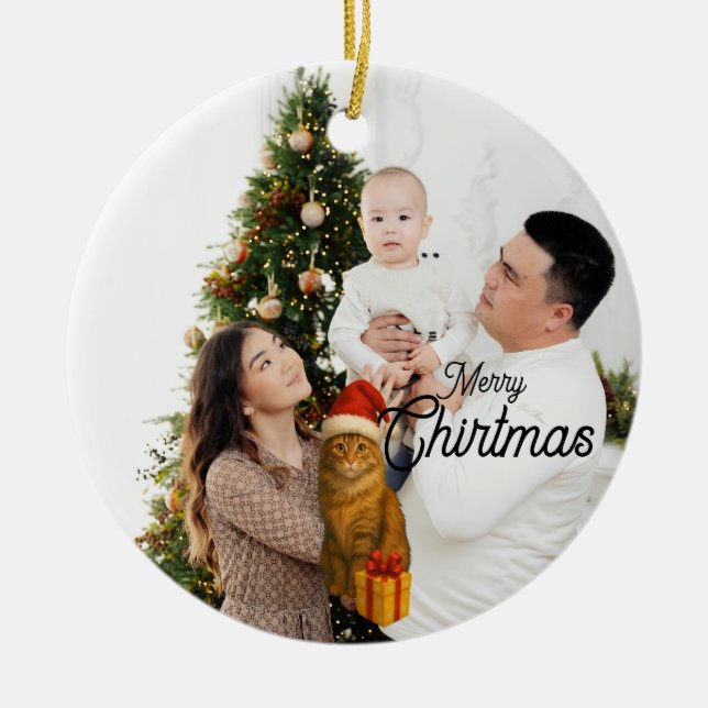Personalized Family Photo Ornament with Cat (Front)