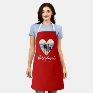 Personalized Family Photo Red Heart Frame Modern Apron