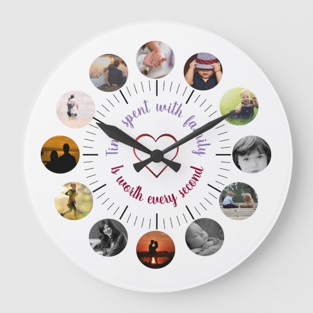 Personalized Family Photo Wall Clock With Quote (Front)