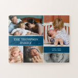 PERSONALIZED FAMILY Photos blue block Jigsaw Puzzle<br><div class="desc">This family puzzle is a great surprise for a family that loves to play games together. Delight them as it reveals that it's a personalised design with their photos and names. Blue accent blocks.</div>