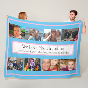 Personalized Family Photos Gifts for Grandma Fleece Blanket