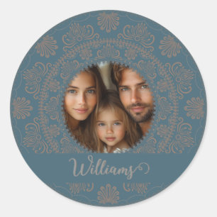 Personalized Family Portrait Gold Rococo Mandala Classic Round Sticker