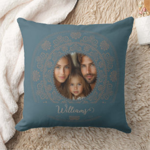 Personalized Family Portrait Gold Rococo Mandala Cushion