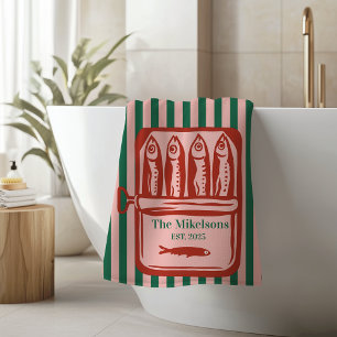 Personalized Family Retro Sardine Tin Stripes Bath Towel