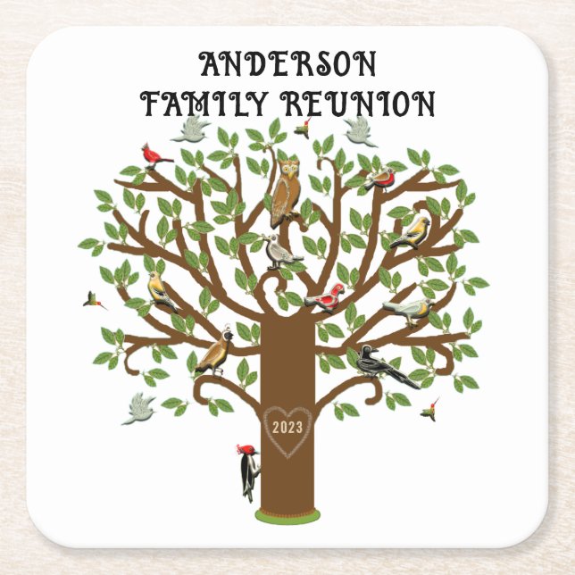Personalized Family Reunion Collectible Square Paper Coaster (Front)