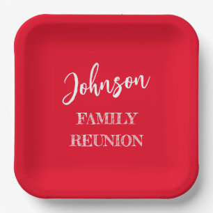 Personalized Family Reunion Red Paper Plate