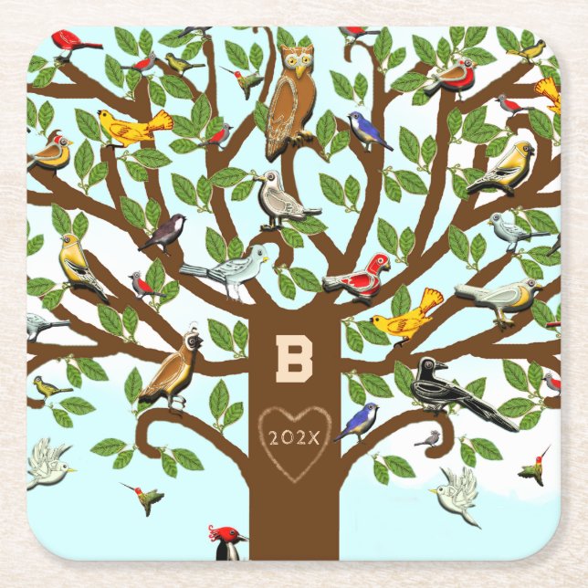 Personalized Family Reunion Square Paper Coaster (Front)