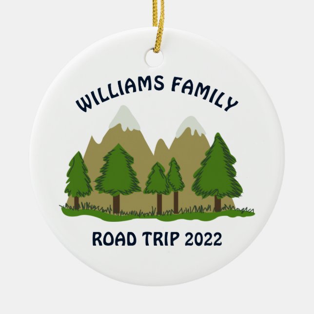 Personalized Family Road Trip Ceramic Tree Decoration (Front)