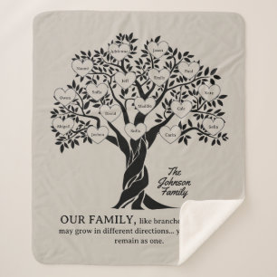 Personalized Family Tree Black And Tan Sherpa Blanket