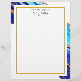 Personalized Fancy Blue and Gold Marble Custom Letterhead