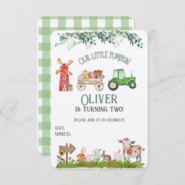 Personalized farm birthday invitation card (Front/Back)