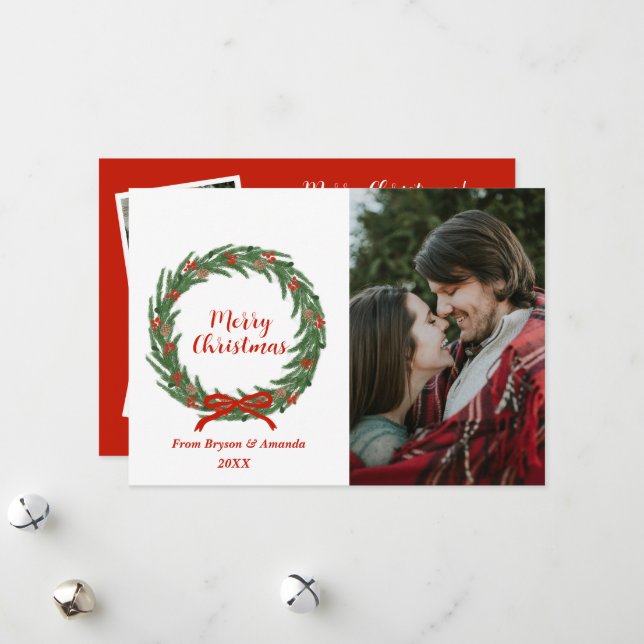 Personalized Farmhouse Wreath  Holiday Card (Front/Back In Situ)