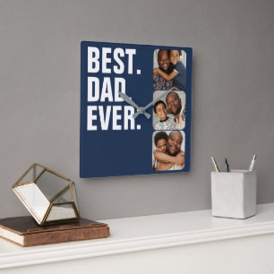 Personalized Fathers Day Photo Gift Best Dad Ever Square Wall Clock