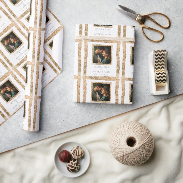 Personalized Faux Gold Frame Rustic Elegant Wrapping Paper (Crafts)