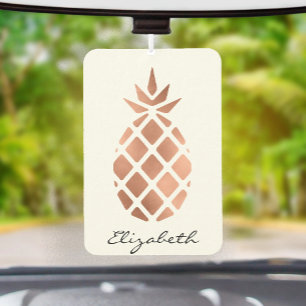 Personalized faux rose gold foil pineapple car air freshener