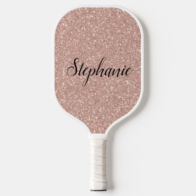 Personalized Faux Rose Gold Glitter Pickleball Paddle (Front)