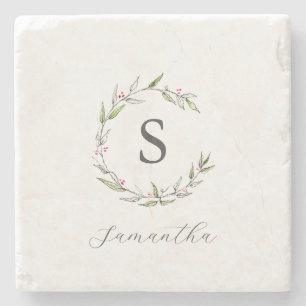 Personalized Favors Watercolor Botanicals Stone Coaster