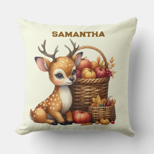 Personalized Fawn Throw Pillow (Front)