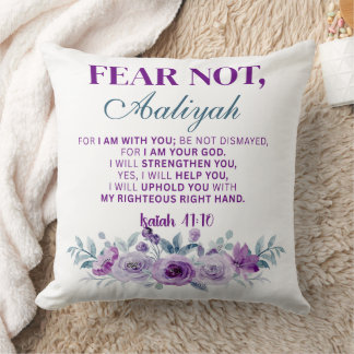 Personalized Fear Not Isaiah 41:10 Purple Floral Cushion