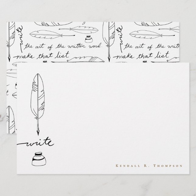 Personalized Feather Quill ink Handwritten Write Stationery (Front/Back)