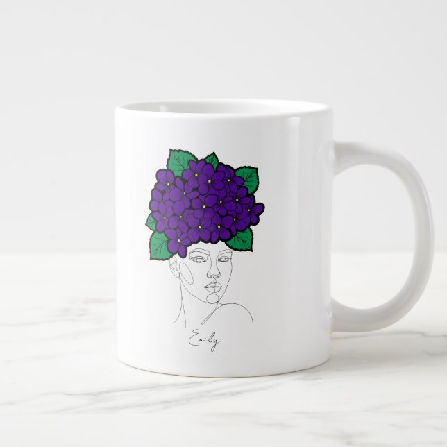 Personalized February Birth Flower Crown Art Large Coffee Mug (Right)