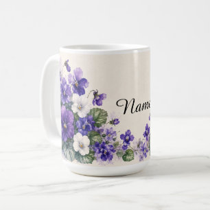 Personalized February Birth Flower Violets Coffee Mug
