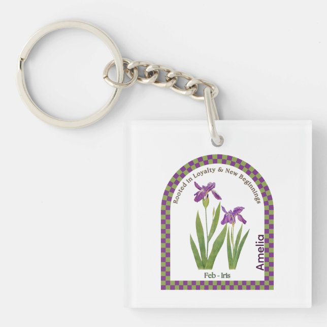 Personalized February Birth Month Flower  Key Ring (Front)