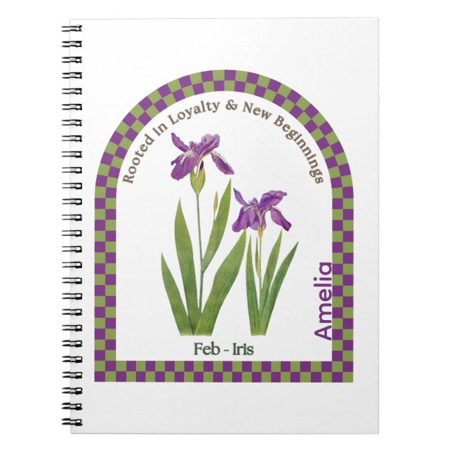 Personalized February Birth Month Flower Notebook (Front)