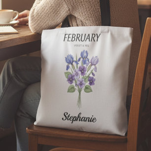 Personalized February Birth Month Flower Tote Bag