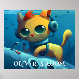 PERSONALIZED FELINE FANTASIA CAT SUBMARINE POSTER