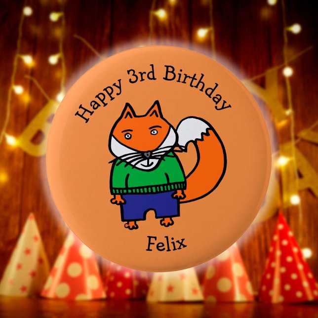 Personalized Felix the Fox Happy Birthday 6 Cm Round Badge (Personalized Felix the Fox Happy Birthday Pinback Button)