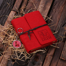 Personalized Felt Notebook & Keychain- Red