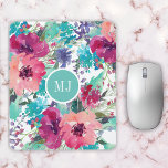 Personalized Feminine Watercolor Floral Pattern Mouse Mat<br><div class="desc">A vibrant colorful watercolor floral pattern mouse pad in pink,  fuchsia,  magenta,  aqua,  turquoise and purple makes a colorful splash for your home,  school or office.  Personalize with your monogram by editing the sample text in the design template.</div>