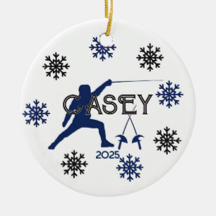 Personalized Fencing Silhouette And Snowflake Ceramic Tree Decoration