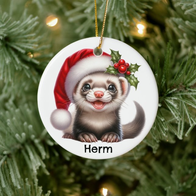 Personalized Ferret with Santa Hat Ceramic Tree Decoration (Tree)