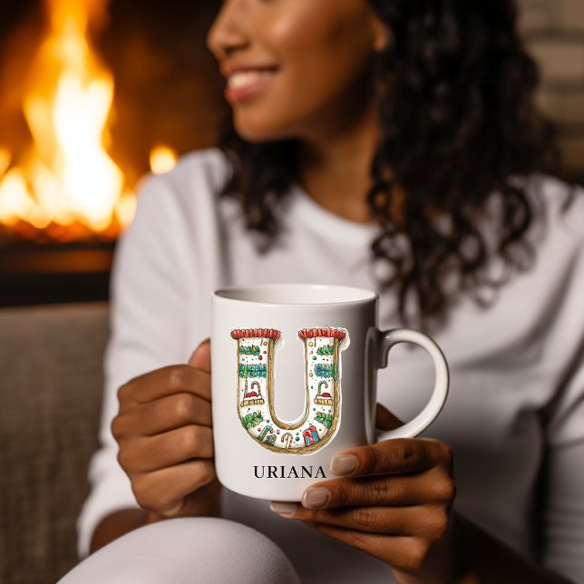 Personalized Festive Christmas Monogram Initial U Coffee Mug (Personalized Festive Christmas Monogram Initial U Coffee Mug)
