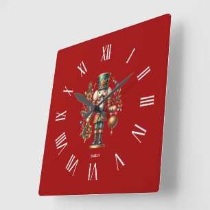 Personalized Festive Christmas Nutcracker Square Wall Clock