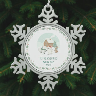 Personalized Festive Memories Snowflake Pewter Christmas Ornament
