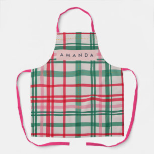 Personalized Festive Red & Green Plaid Pattern Apron