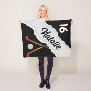 Personalized Field Hockey Blanket, Custom Name Fleece Blanket