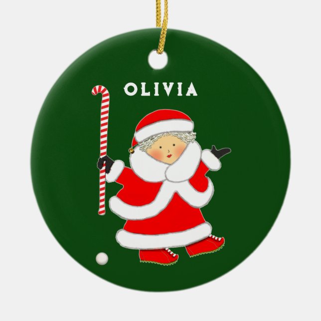 Personalized Field Hockey Ceramic Tree Decoration (Front)